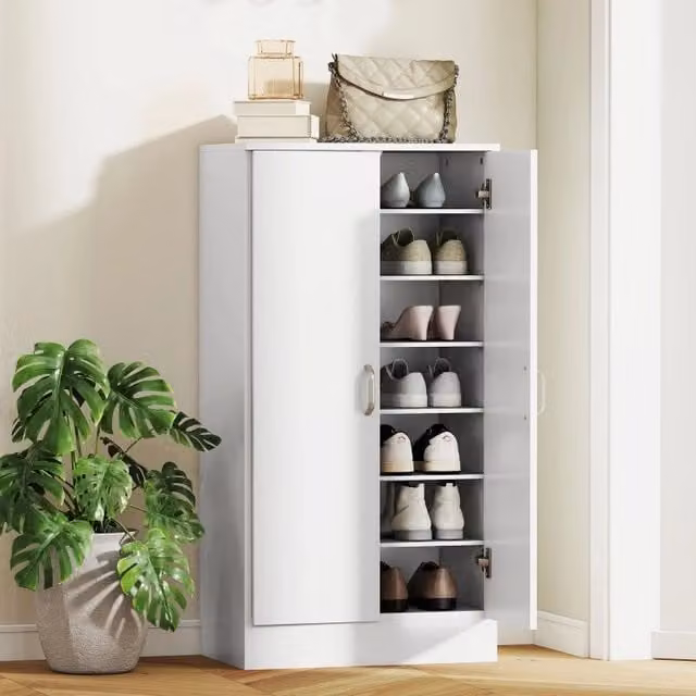 Mobile portascarpe moderno bianco con ante soft close e ripiani in MDF L/P/H: 55 x 35 x 108 cm