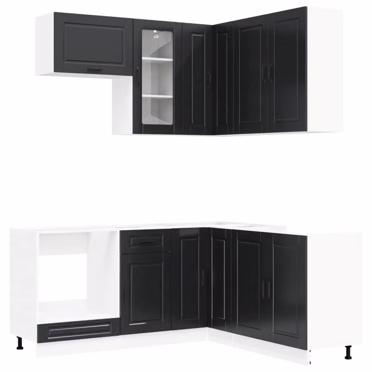 Set di cucina PORTO, 8 pezzi, colore nero, legno ingegnerizzato