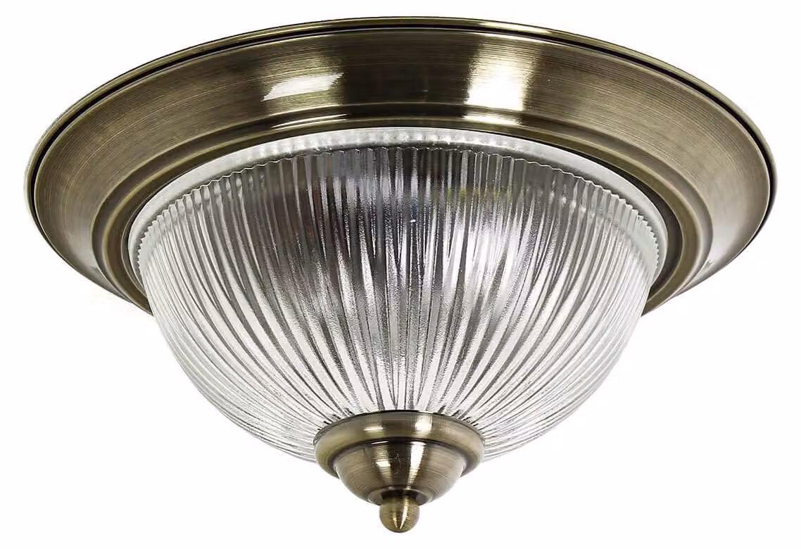 Lampada a soffitto in stile Jugendstil, diametro 31 cm, 2 attacchi E14, finitura in ottone anticato, grado di protezione IP44