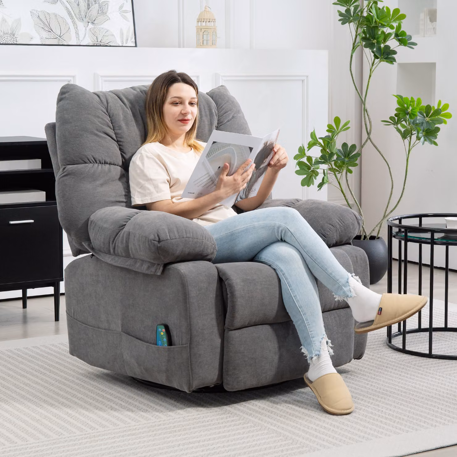 Poltrona Relax HOMCOM con Funzione Reclinabile e Girevole, Grigio Scuro – 2