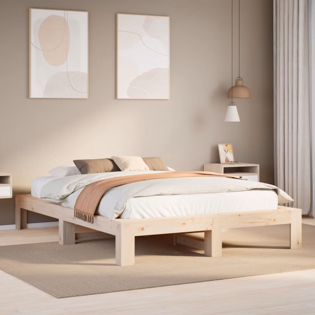 Letto senza Materasso vidaXL in Legno Massello di Pino Marrone L/P/H: 200 x 150 x 31,5 cm – 1