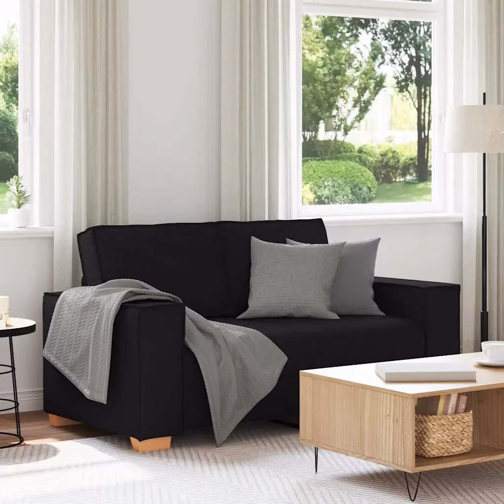 Divano a 2 posti moderno vidaXL in tessuto nero con cuscini, L: 160 cm, P: 78 cm, H: 84 cm