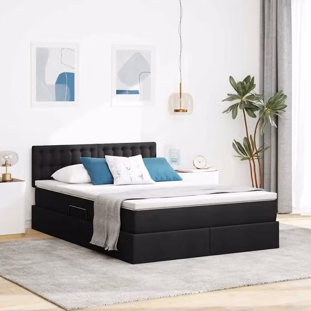 Letto con contenitore e materasso vidaXL in velluto nero L/P/H: 140 x 200 x 280 cm – 1