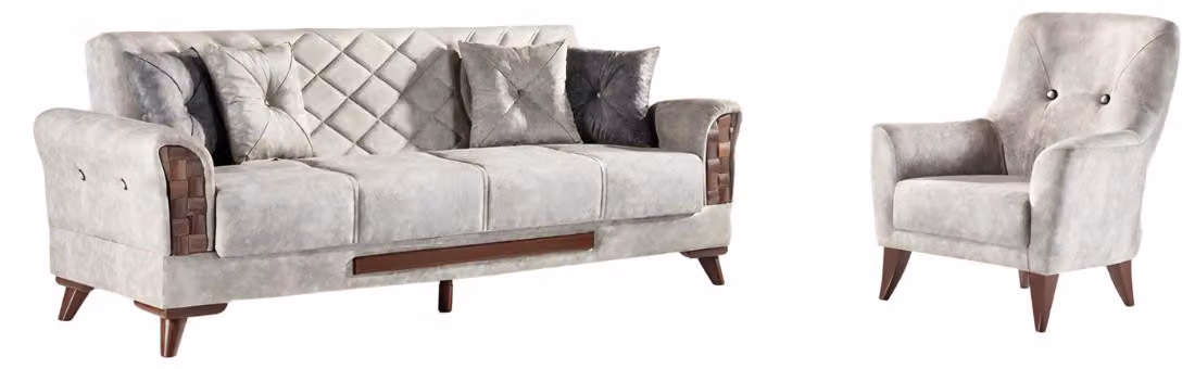 Sofagarnitur Polster Couchen Möbel Set 2tlg 3-Sitzer Sofa Sessel Grau Textil