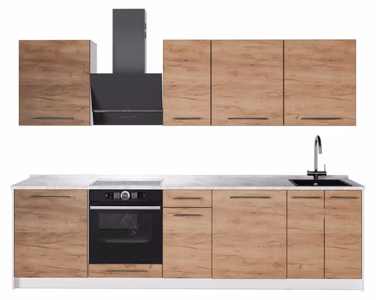 Cucina componibile Vicco Fame-Line Rovere dorato/Bianco 280 cm senza piano di lavoro, Model 62949