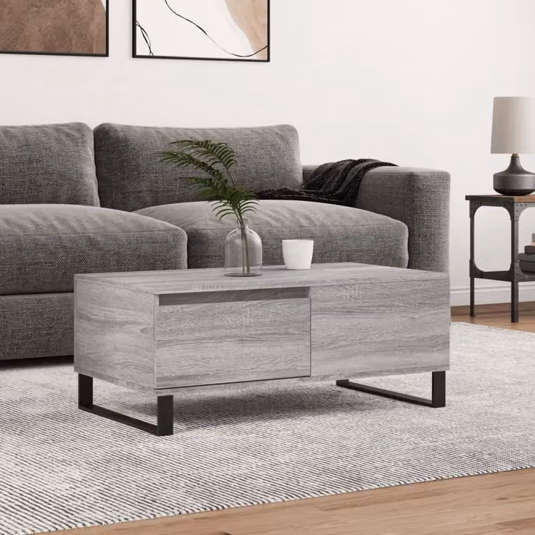 vidaXL Tavolino da salotto moderno in legno e metallo, colore grigio, L 90 cm x P 50 cm x H 36,5 cm