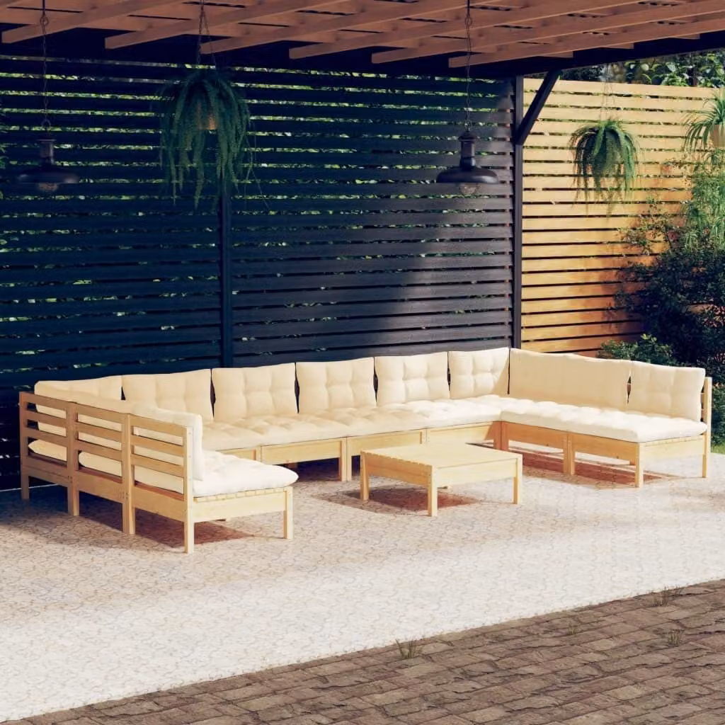 Maison Exclusive - Set Divani da Giardino 11 pz con Cuscini Crema Massello di Pino