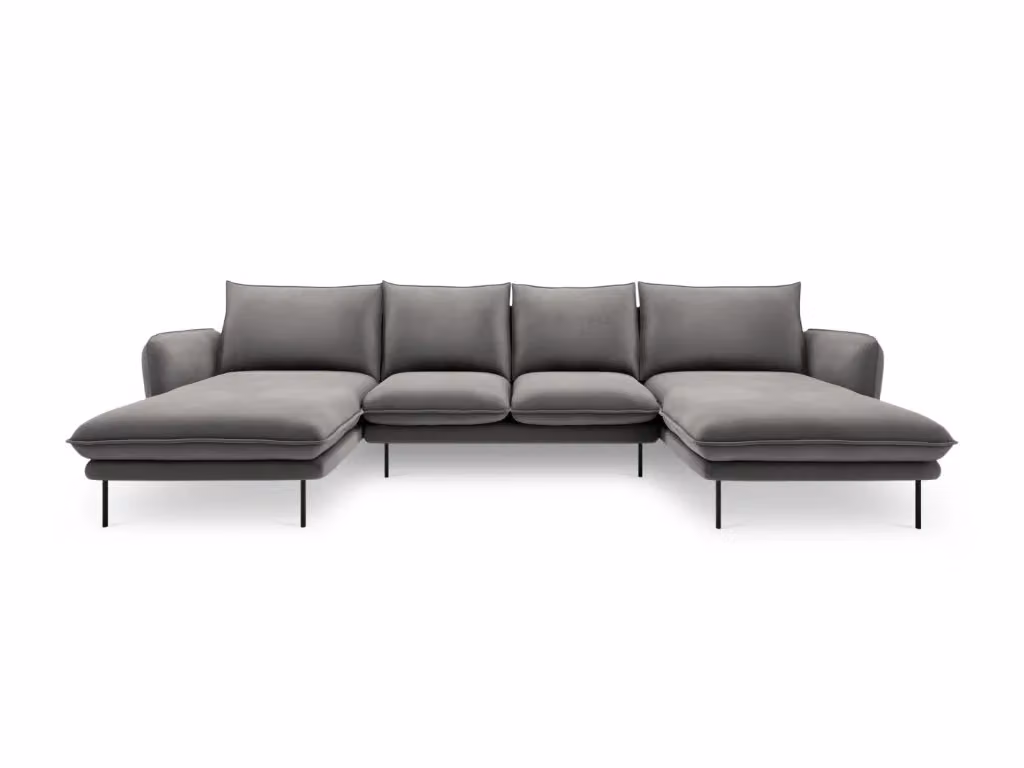 Divano panoramico Vienna Cosmopolitan Design a 6 posti in velluto grigio chiaro con forma a U e cuscini inclusi – 2