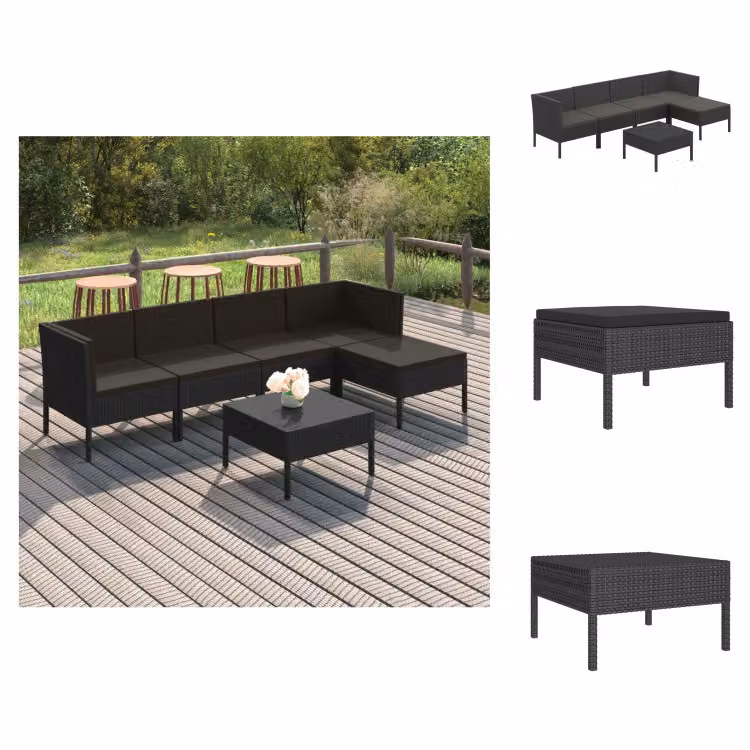 vidaXL Set di 6 pezzi da giardino con cuscini in poly rattan nero - Set di mobili da giardino