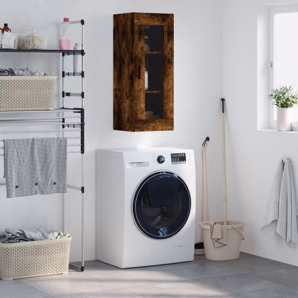 Mobile a parete vidaXL in rovere fumo con ante in vetro e finitura opaca L/P/H: 34,5 x 34 x 90 cm