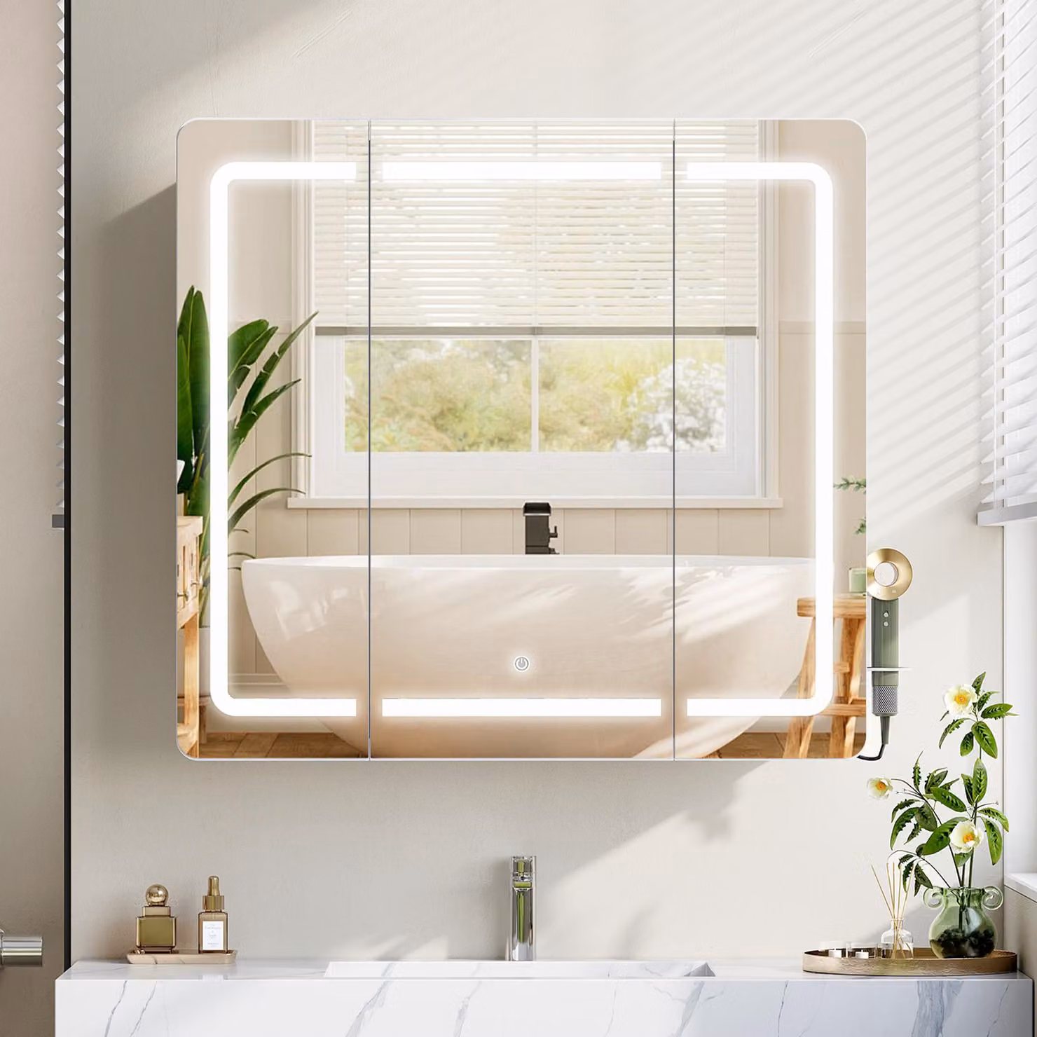 Specchio da bagno con armadietto e illuminazione a LED - 3 temperature di colore - Design moderno
