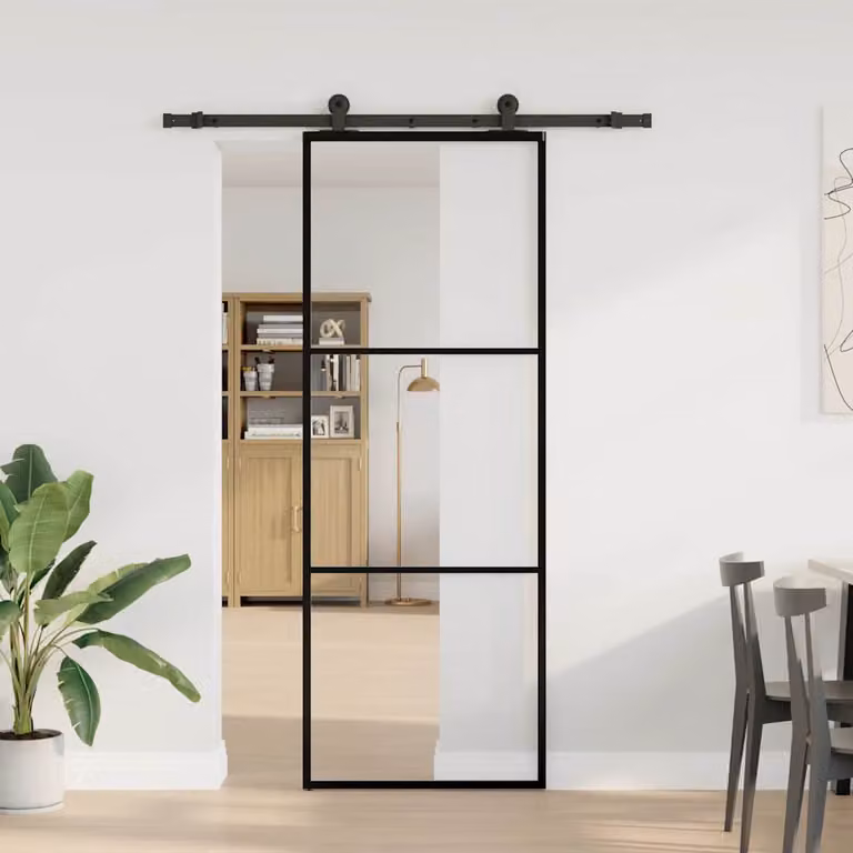 vidaXL Porta Scorrevole con Ferramenta 76x205cm Vetro ESG Alluminio