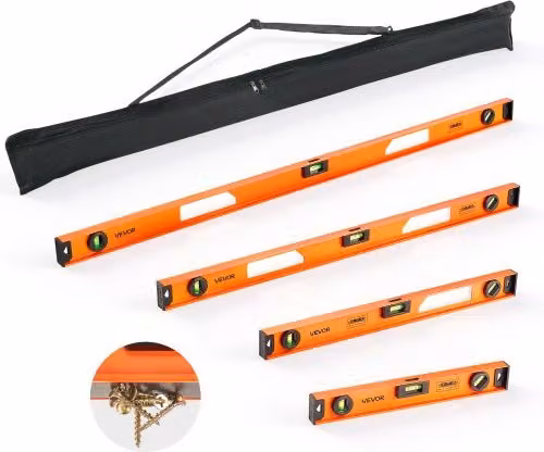 Set di 4 Livelle Magnetiche VEVOR in Lega di Alluminio con 3 Fiale ad Alta Visibilità, Colore Nero e Arancione