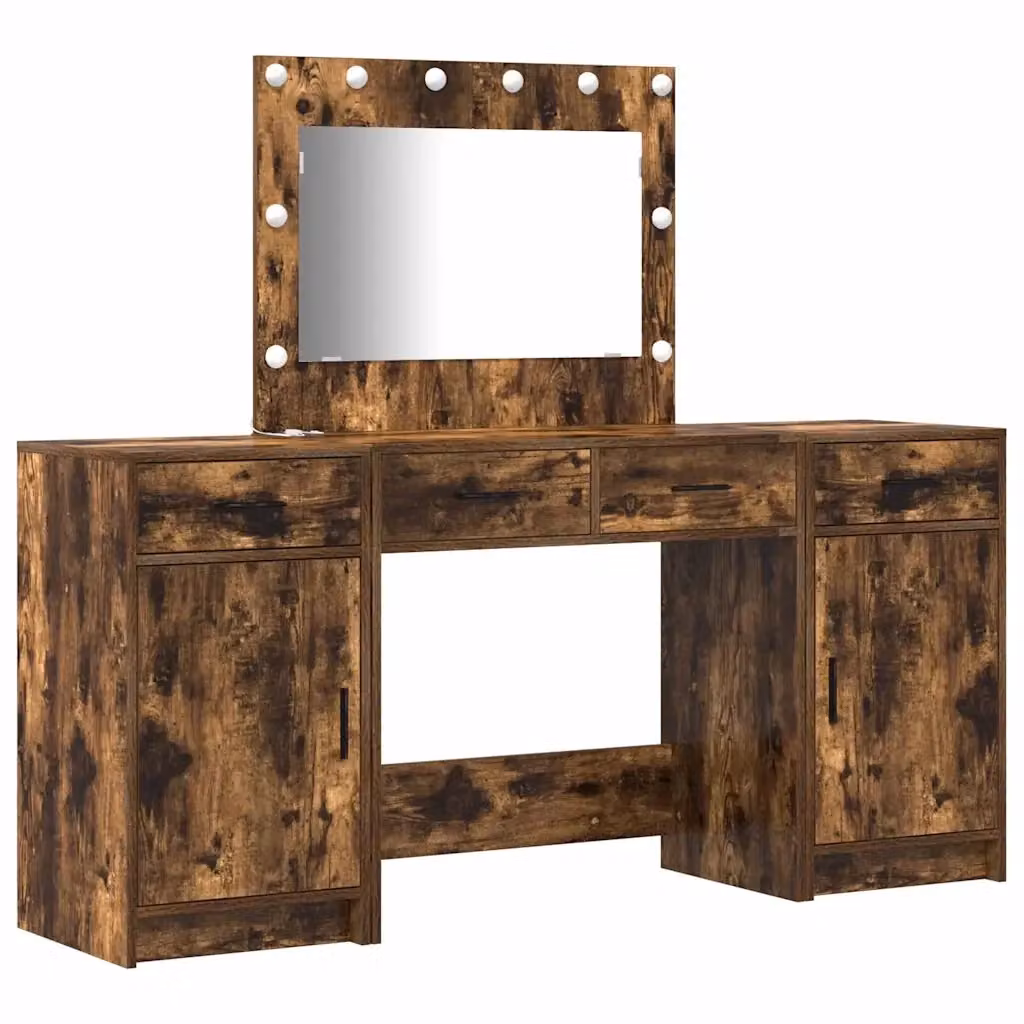 Set da trucco moderno vidaXL con specchio LED in marrone, L: 78,5 cm, P: 41 cm, H: 135 cm – 2