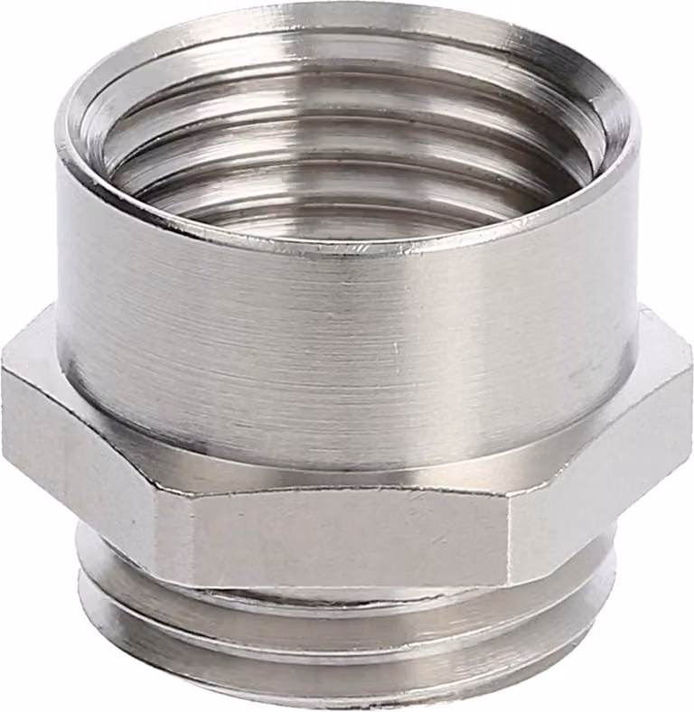 WISKA Adattatore intermedio M/PG da M16x1,5 a PG9x1,41 MMP-M/PG esagonale in ottone (CuZn) nichelato