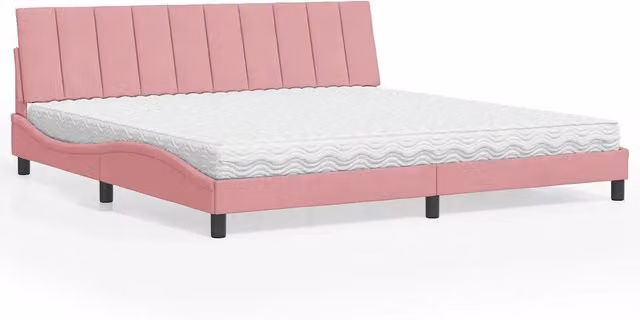 Letto moderno vidaXL in velluto rosa e bianco con materasso Hanko L/P/H: 200 x 200 x 74,5 cm