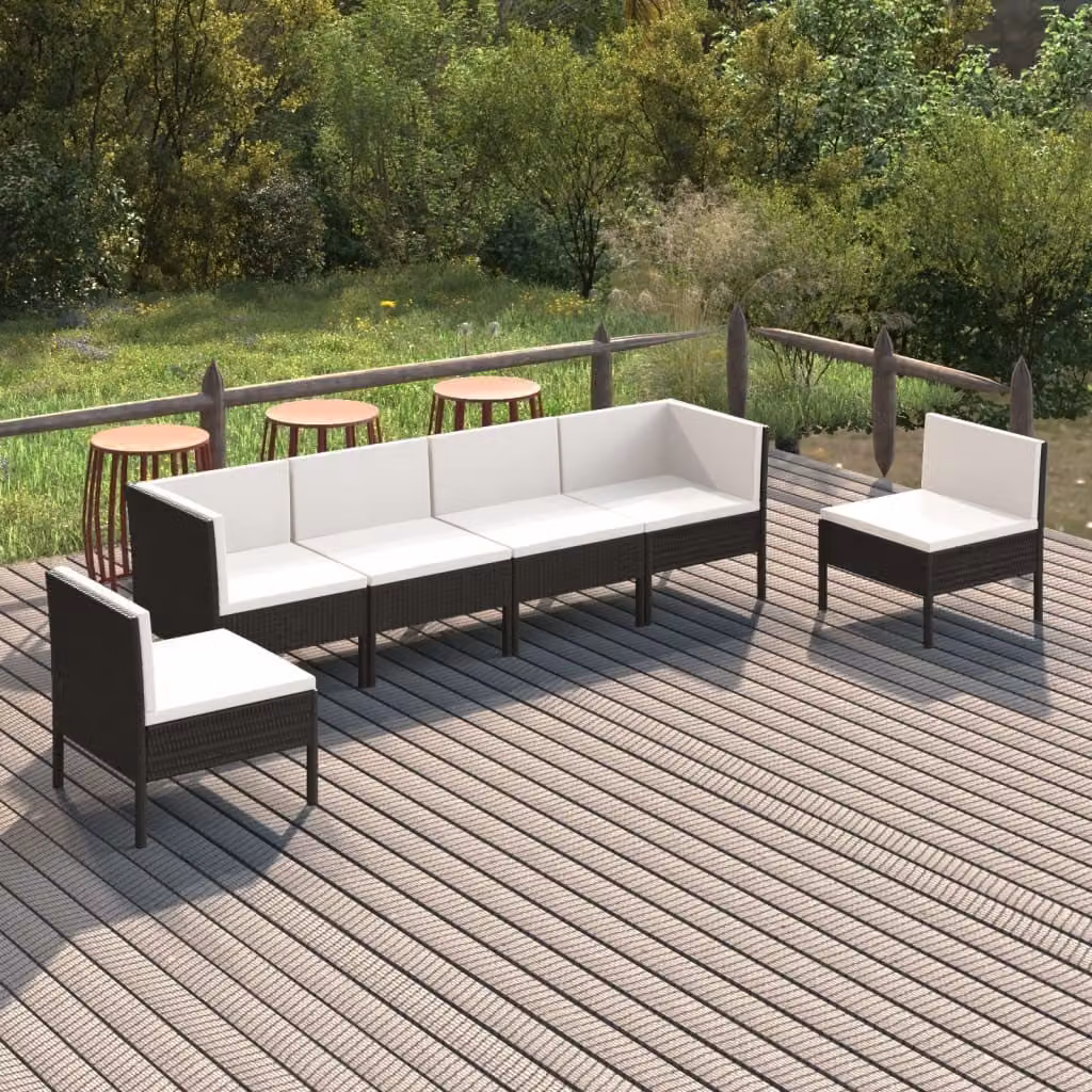 Maison Exclusive - Set da giardino 6 pezzi con cuscini in polyrattan nero