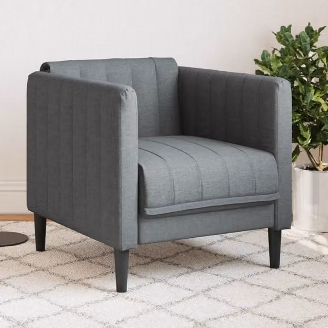 Poltrona Lounge Moderna in Tessuto Grigio con Braccioli e Struttura in Legno – 1