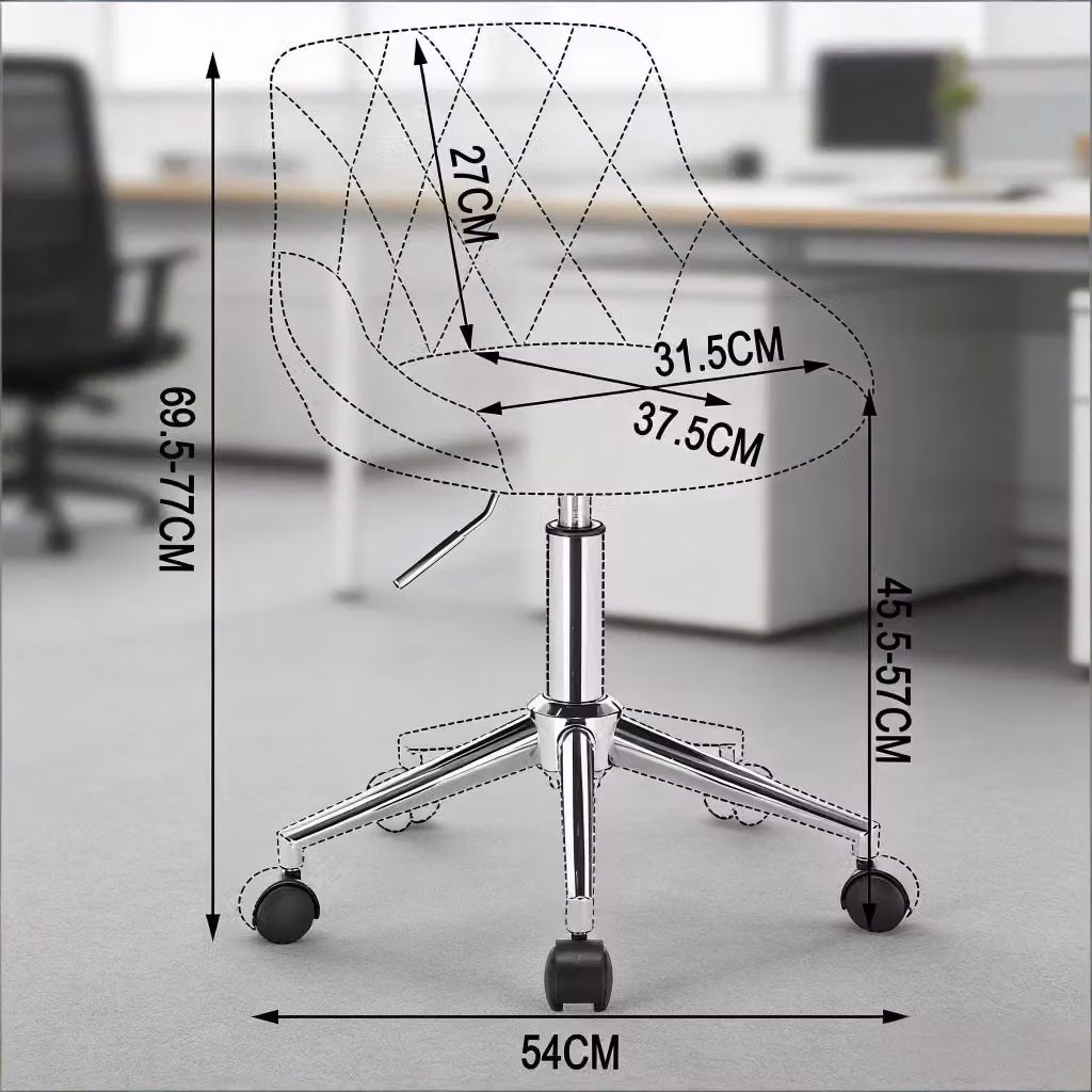 Sedia da ufficio girevole REDOM in velluto grigio con struttura in metallo e ruote, regolabile in altezza per home office e uso moderno – 2