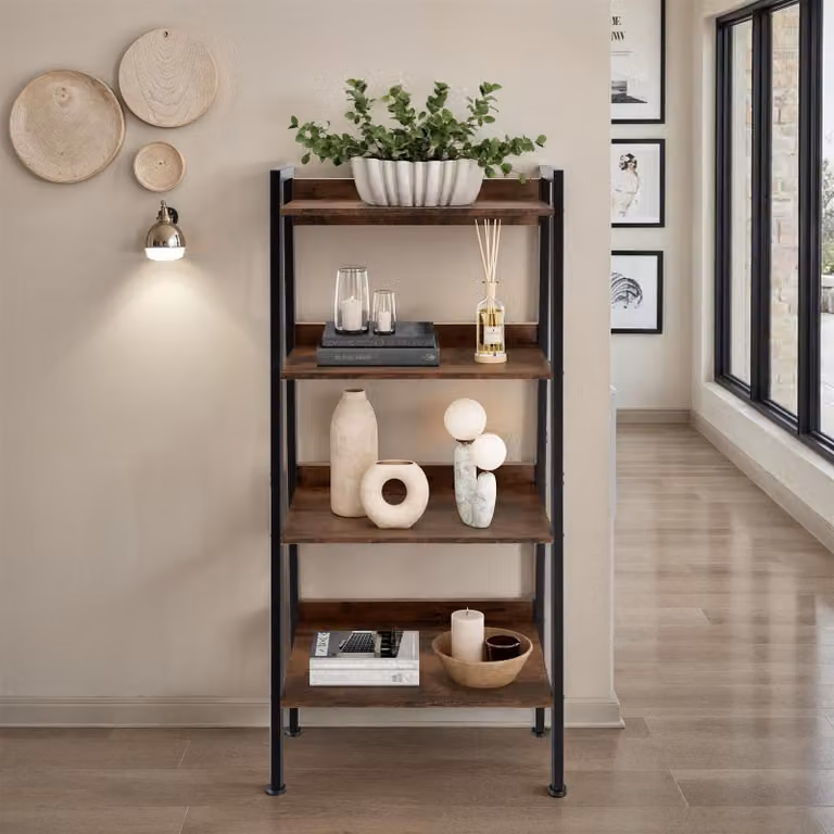 Scaffalatura Tectake in stile industriale in legno e metallo marrone, L 57,5 cm x P 34 cm x H 138 cm