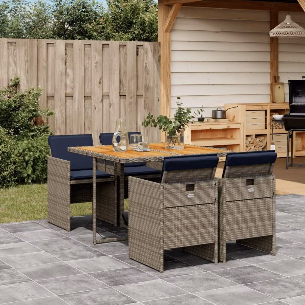 Maison Exclusive - Set da pranzo da giardino da 5 pezzi con cuscini, grigio, polyrattan