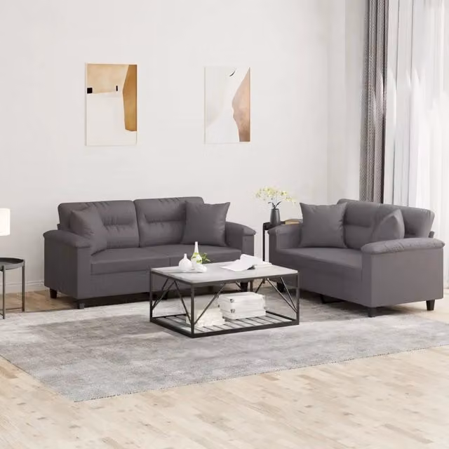 Set di 2 divani moderni vidaXL in similpelle grigia con cuscini inclusi