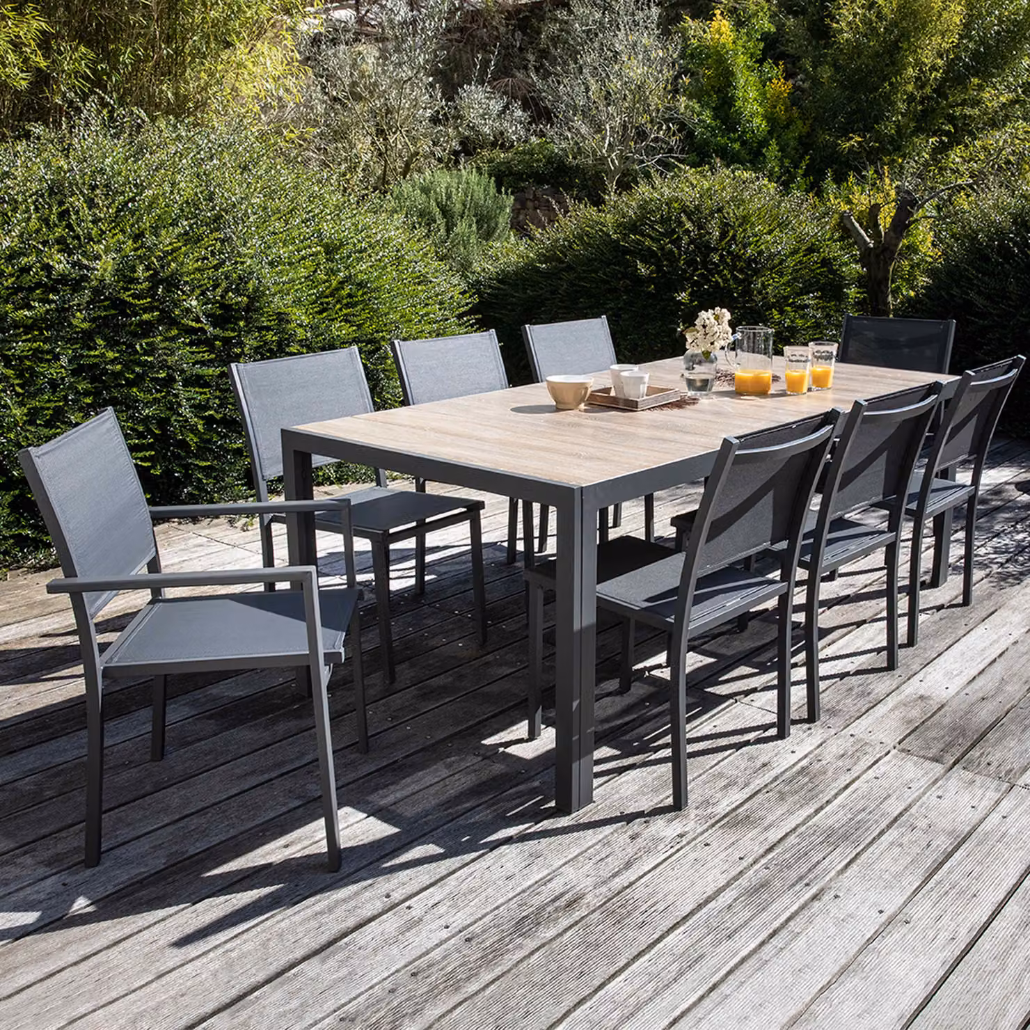 Set da giardino con 8 posti in alluminio e Vetroceramica marrone - Oviala Tivoli