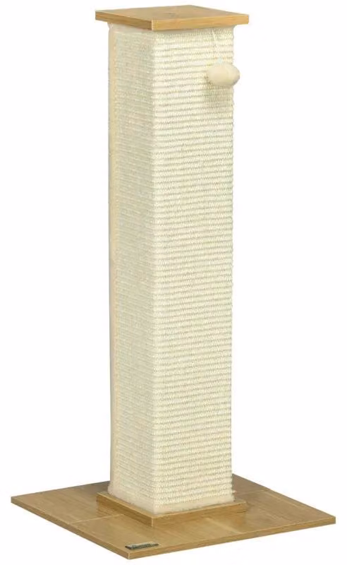 Albero per gatti con sisal e pallina giocattolo | Colore: noce chiaro + crema | Dimensioni: 38x38x80 cm