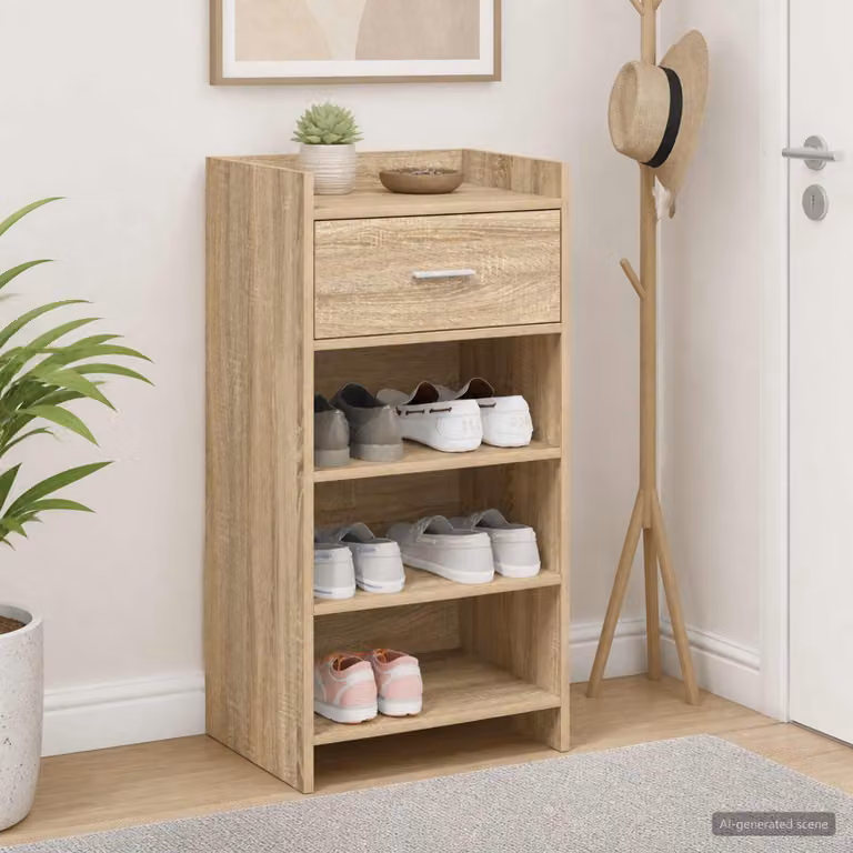 Mobile porta scarpe vidaXL con cassetti e ripiani, colore marrone, L 48 cm x P 36 cm x H 92 cm