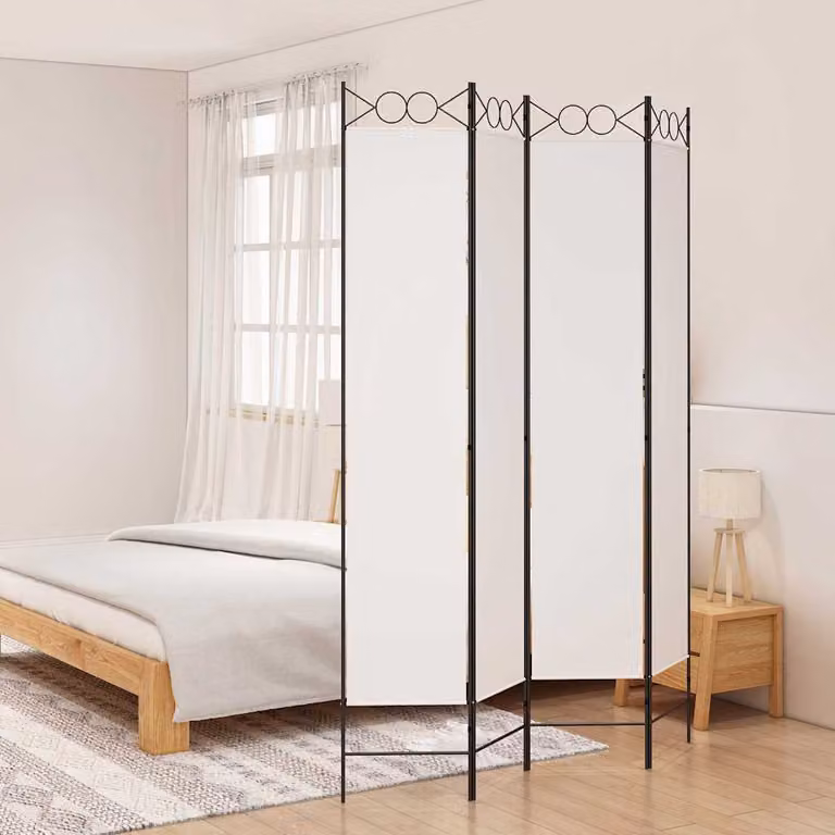Divisorio a 4 Pannelli vidaXL Bianco in Tessuto e Metallo L: 160 cm, H: 220 cm