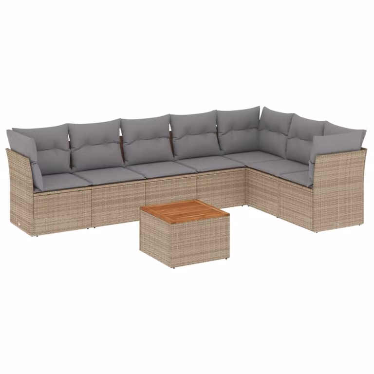 Set Divano da Giardino 8 pz con Cuscini Beige Misto Polyrattan