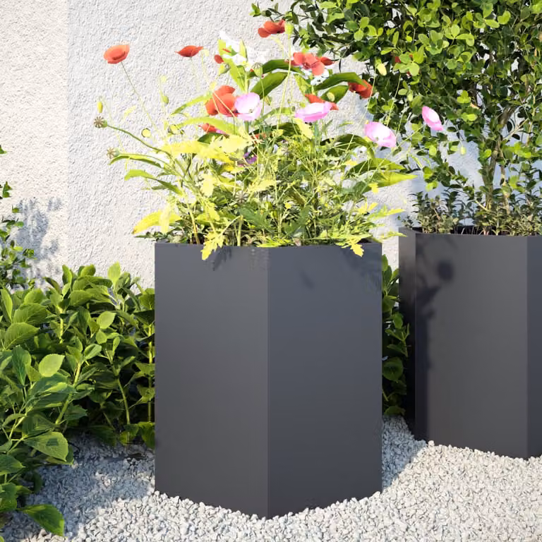 Set di 2 fioriere esagonali da giardino vidaXL in acciaio color antracite L: 46 cm, P: 40 cm, H: 45 cm