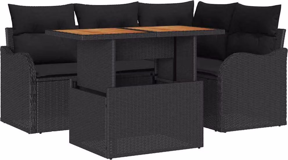 Set Divano da Giardino con archiviazione 5 pcs Nero Poly Rattan
