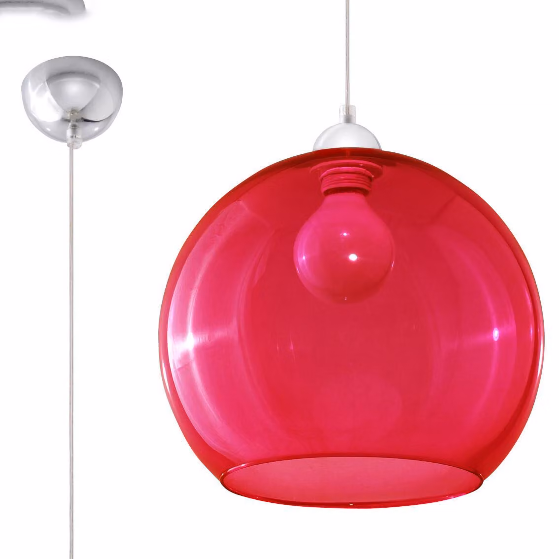 Lampada a sospensione BALL rosso 1xE27 15W acciaio/vetro 120x30x30cm Sollux Lighting