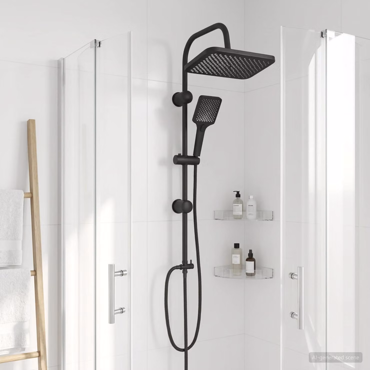 vidaXL Sistema doccia con soffione e doccetta in acciaio inox nero opaco L/P/H: 48 x 30 x 100 cm