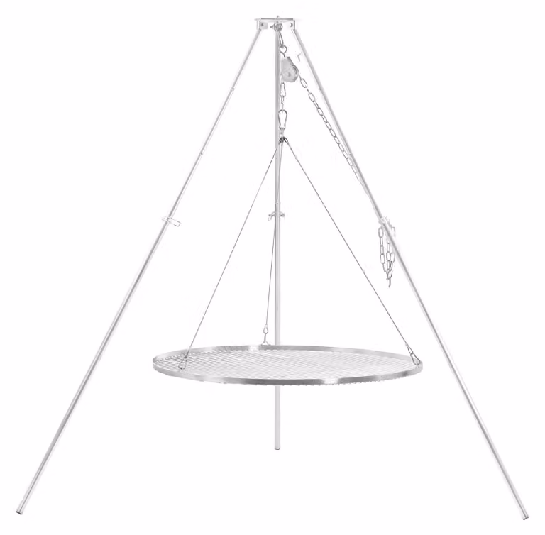 Griglia a treppiede BBQ-Toro con diametro di 90 cm, griglia in ferro zincato, altezza regolabile da 119 a 184 cm