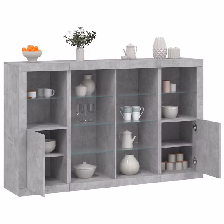 Set di 3 credenze moderne vidaXL con luci LED integrate in legno e MDF, colore grigio cemento opaco