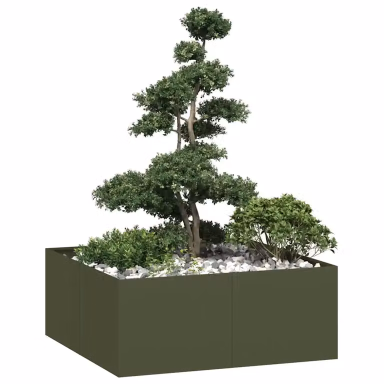 Fioriera verde oliva vidaXL in acciaio L: 100 cm, P: 100 cm, H: 40 cm