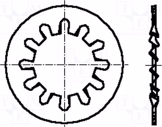 100 rondelle piatte, spessore 0,4 mm, diametro 6 mm, con dentatura interna, codice prodotto 1279432, per viti M3