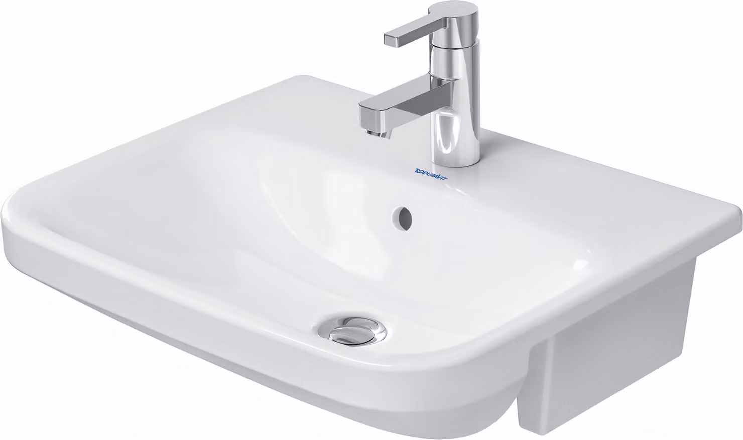 Duravit lavabo semi-encastré DuraStyle 55cm avec trop-plein, avec plage pour robinetterie, 1 trou pour robinetterie, 0375550000, 0375550000