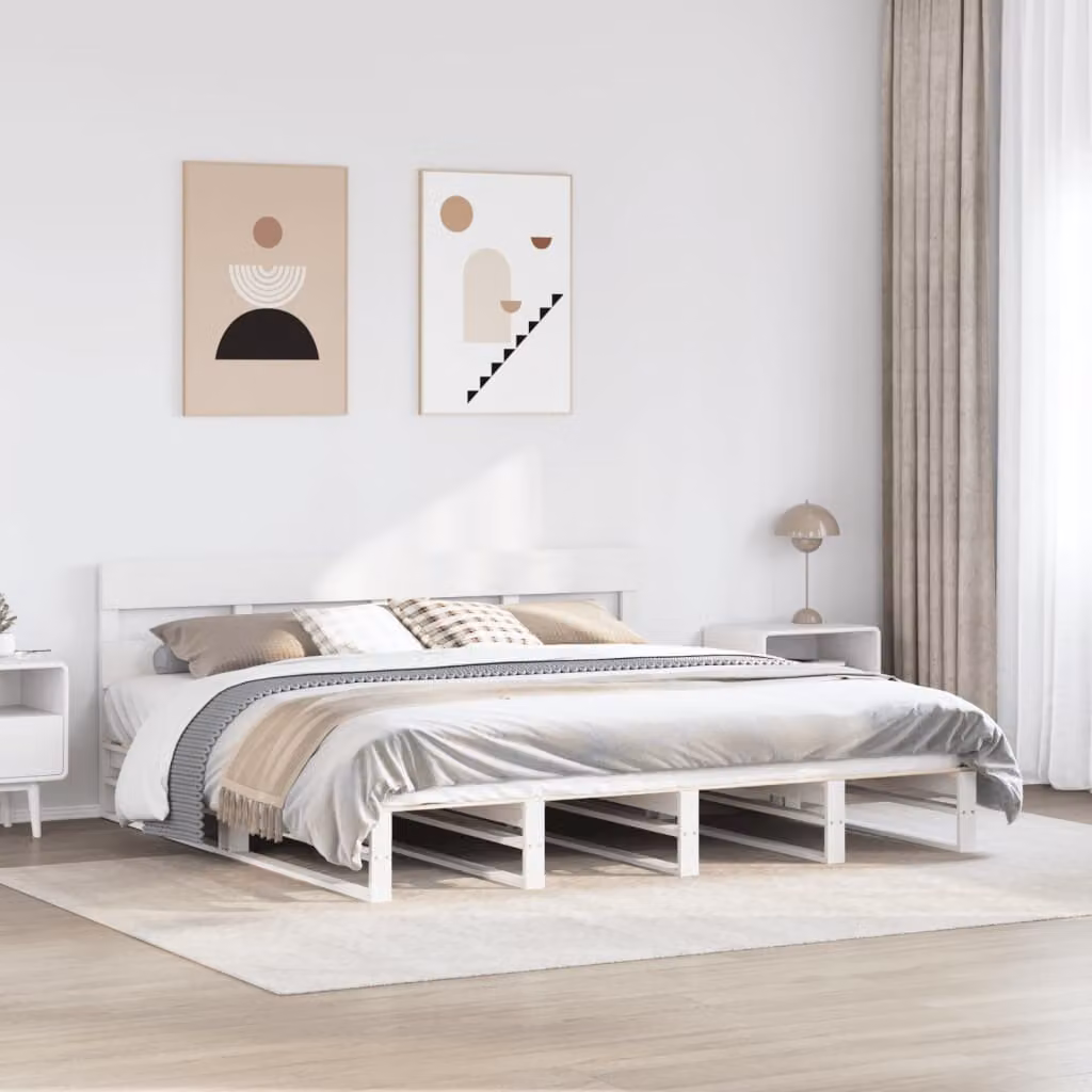 vidaXL Giroletto senza Materasso in Legno Massello di Pino Bianco 200 x 200 cm – 1