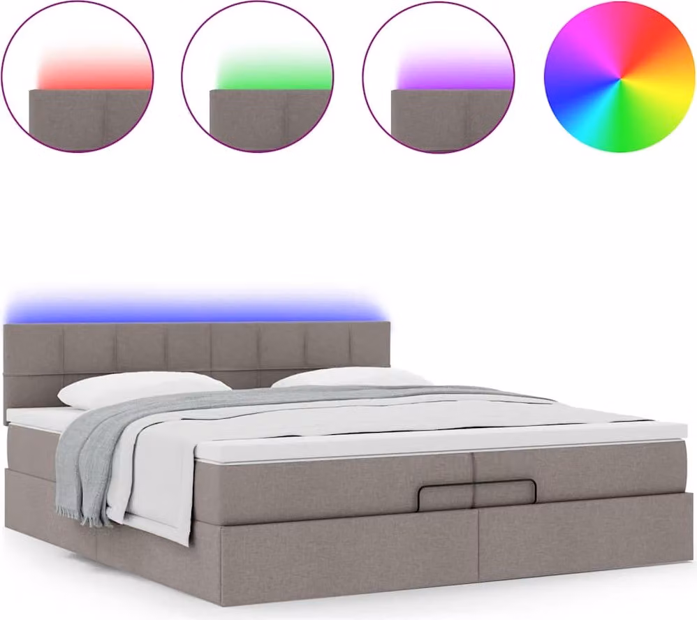 Struttura Letto Pouf con Materassi Tortora 200x200 cm Tessuto