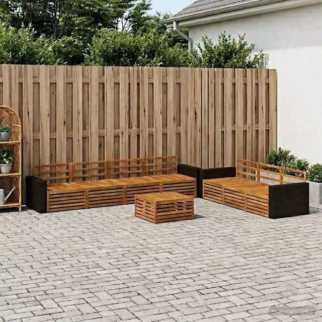 Set di divani da esterno a forma di U vidaXL in legno di acacia massello marrone con cuscini inclusi – 1