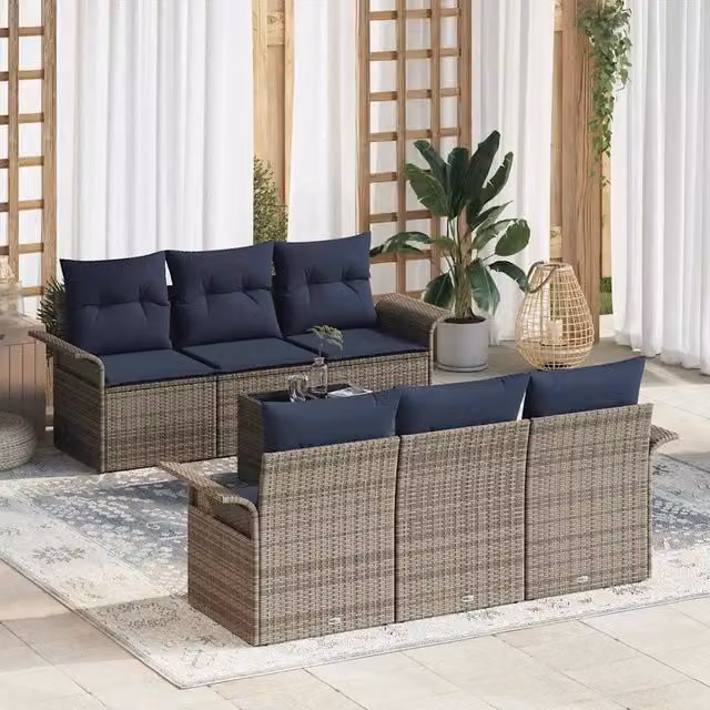 Set Divano da Giardino 7 pz Grigio polyrattan 3345255
