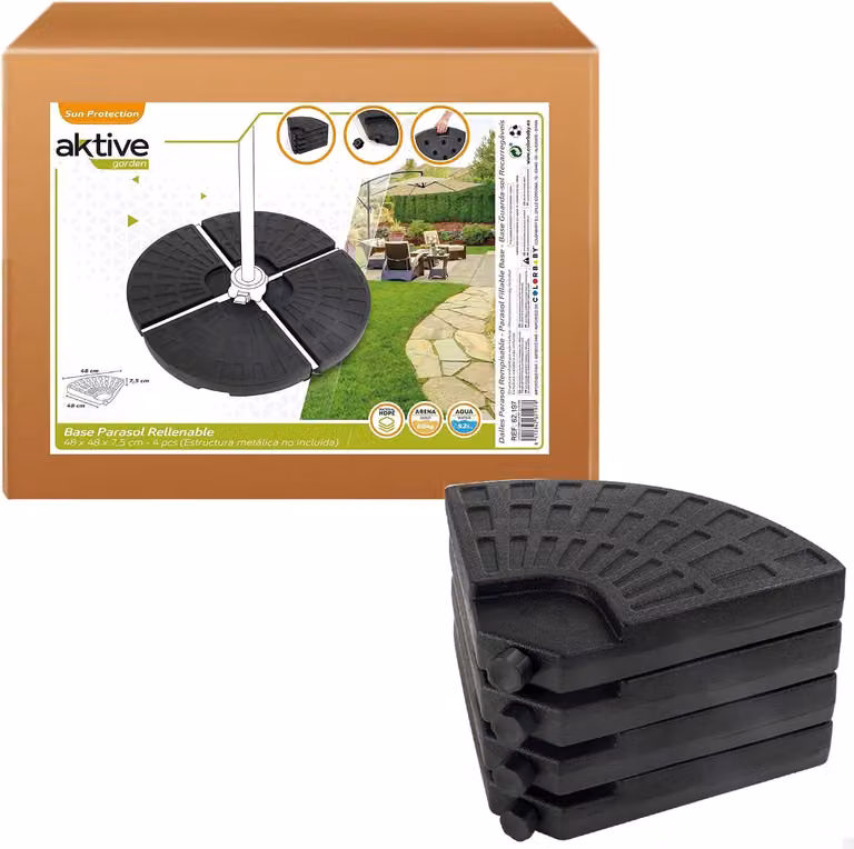 Portaombrelloni in plastica, composto da 4 pezzi, dimensioni 48 x 48 x 7,5 cm, peso 52/66 kg, adatto per giardino e terrazza