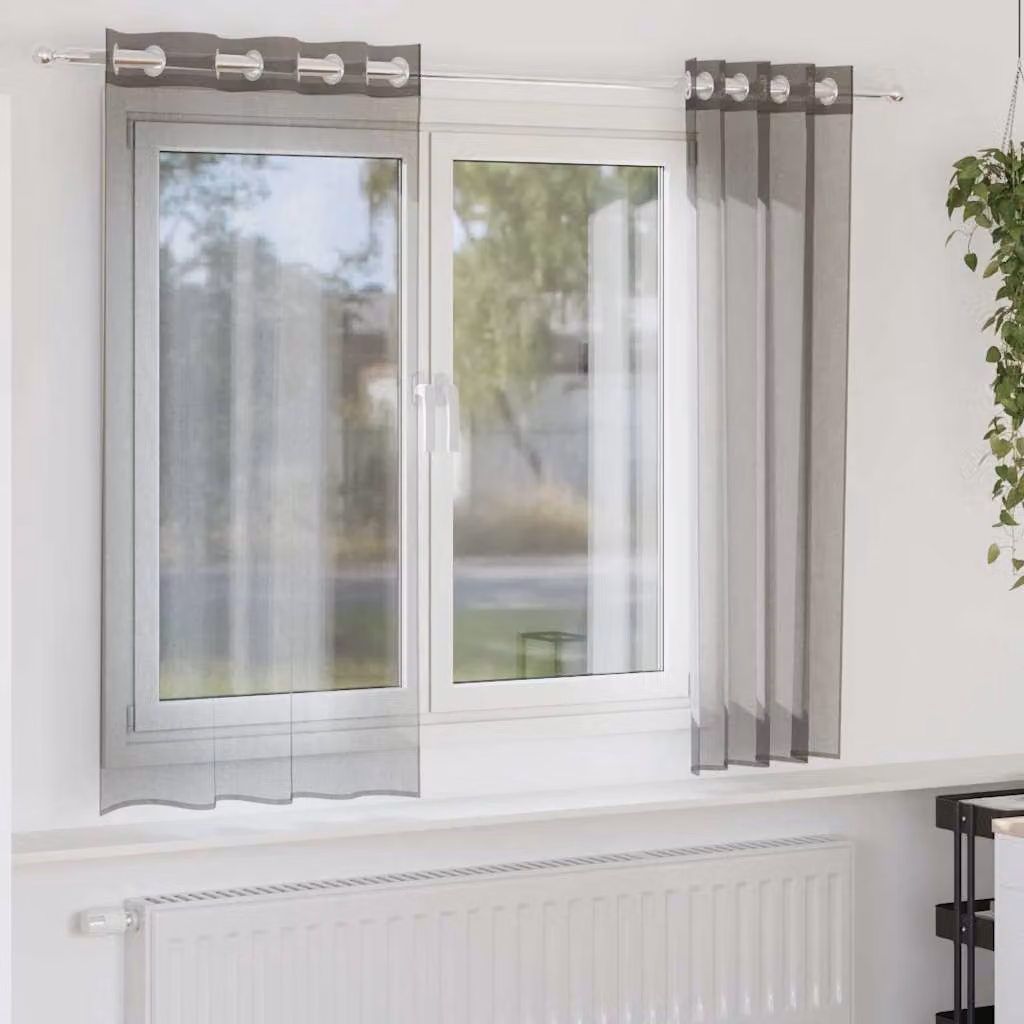 Set di 2 tende in voile semi-trasparenti vidaXL con occhielli, Grigio, L: 140 cm x H: 175 cm