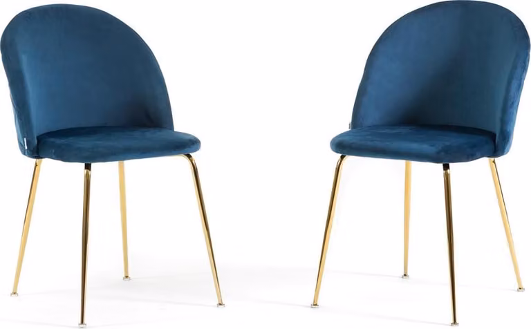 Set di 2 sedie da pranzo imbottite, gambe in metallo, design elegante per cucina, sala da pranzo, bar e ristoranti SARA - Blu/Oro
