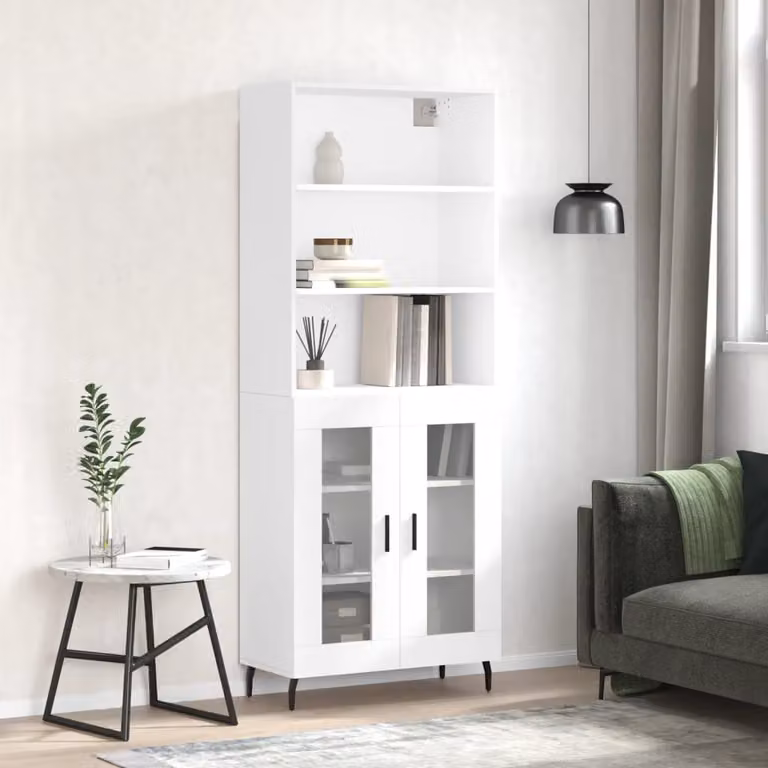 Credenza moderna vidaXL bianca con ante in vetro e ripiani interni, L/P/H: 69,5 x 34,0 x 180,0 cm