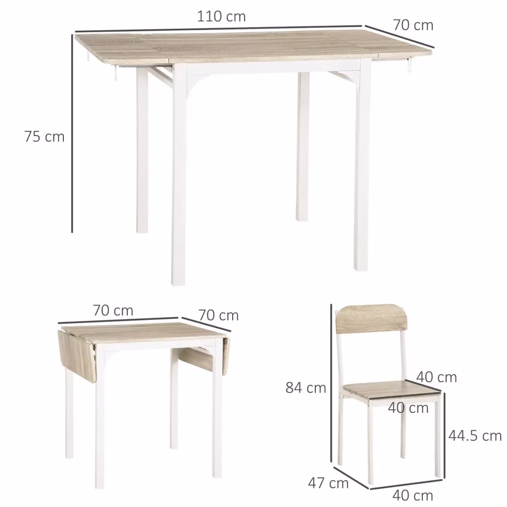 Set da pranzo WISHDOR composto da 1 tavolo pieghevole e 2 sedie in MDF, colore beige e bianco, L/P/H: 110 x 70 x 75 cm – 2