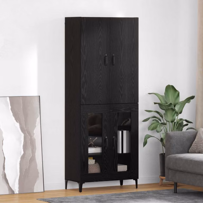 Credenza moderna vidaXL in legno e metallo nera con ante a battente, L/P/H: 69,5 x 34 x 180 cm